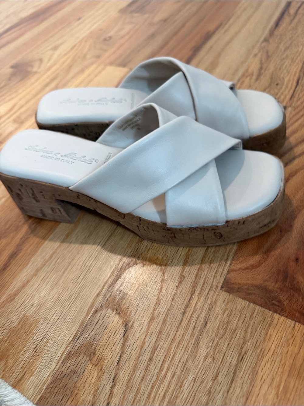 Cream Leather Platform Slide Sandals — Made in Italy
